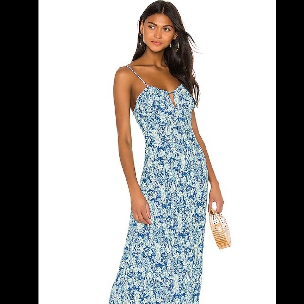Free people Bon Voyage Blue Floral Keyhole Maxi Dress Small Summer Sun Dress